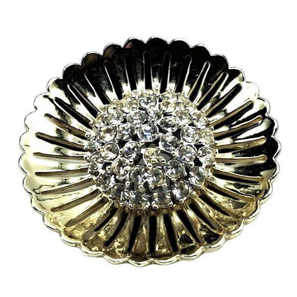 Weiss Rhinestone Brooch Earrings Jewelry Set Gold Tone Clear Stones Vintage Cost - Picture 4 of 11